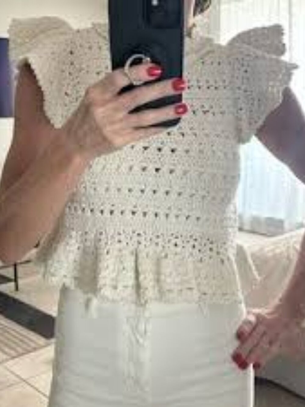 Sea New York Crocheted Ruffle peplum top - size S (officially size M)